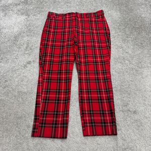 Old Navy Pixie Tartan Ankle Pants Trouser Womens 14 Red Plaid Skinny High Rise